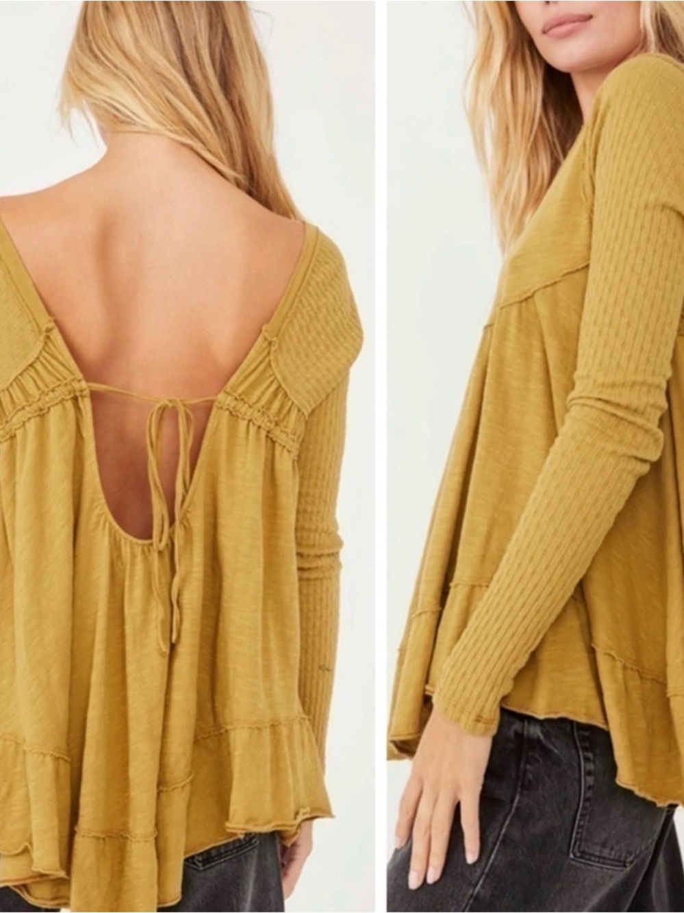 NWT Free People XL TIE BACK Sundae babydoll top blouse shirt flowy boho tee